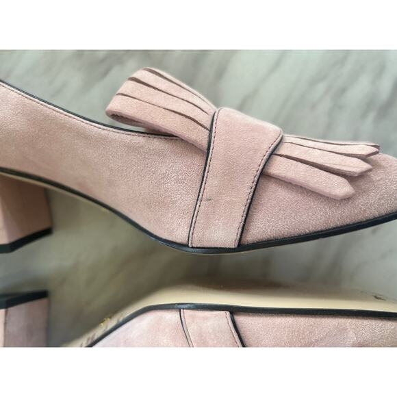 Gucci Double GG Marmont Blush Pink Suede Fringe Loafer Pump - Picture 2 of 15